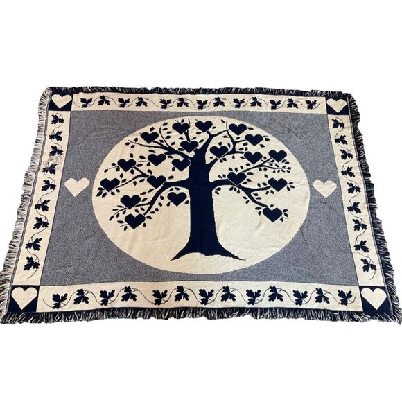 Pure Country Weavers Family Tree Heart Navy Blanket Throw Cover Cotton 47"x68.5" - Picture 1 of 5